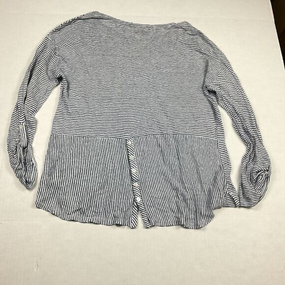 Adrienne Vittadini Womens Linen Back Button Shirt Striped Long Sleeve Top LARGE - Picture 6 of 11